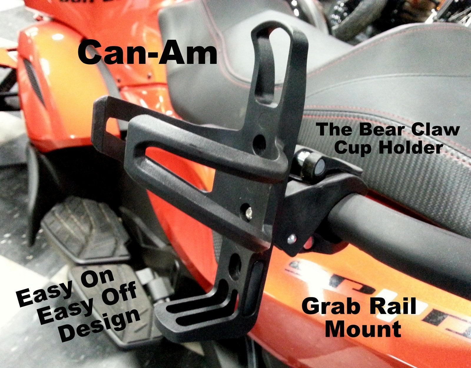 Can Am Spyder Passenger Grab Rail Cup Holder - Satin Black Model - Not For Handlebar Mount - Bear Claw #6214Caa